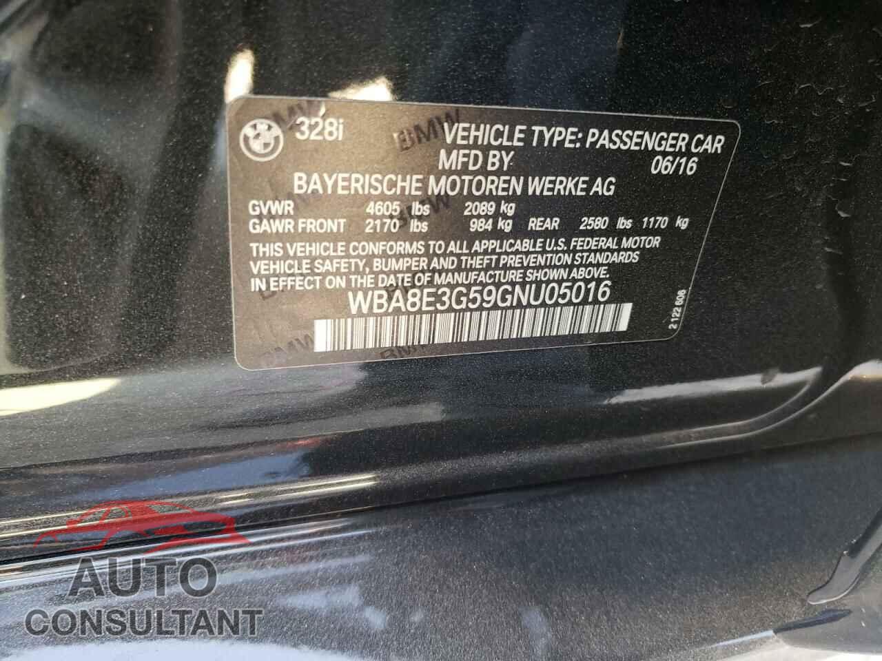 BMW 3 SERIES 2016 - WBA8E3G59GNU05016