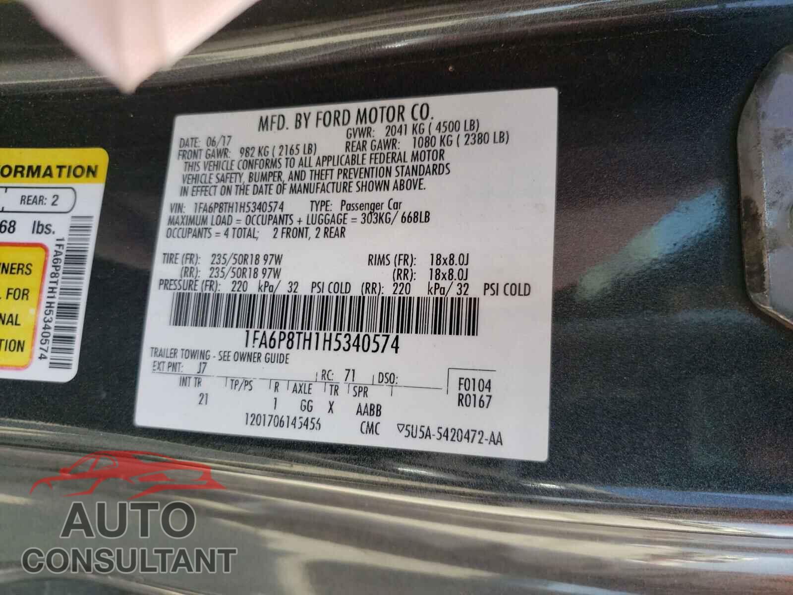 FORD MUSTANG 2017 - 1FA6P8TH1H5340574