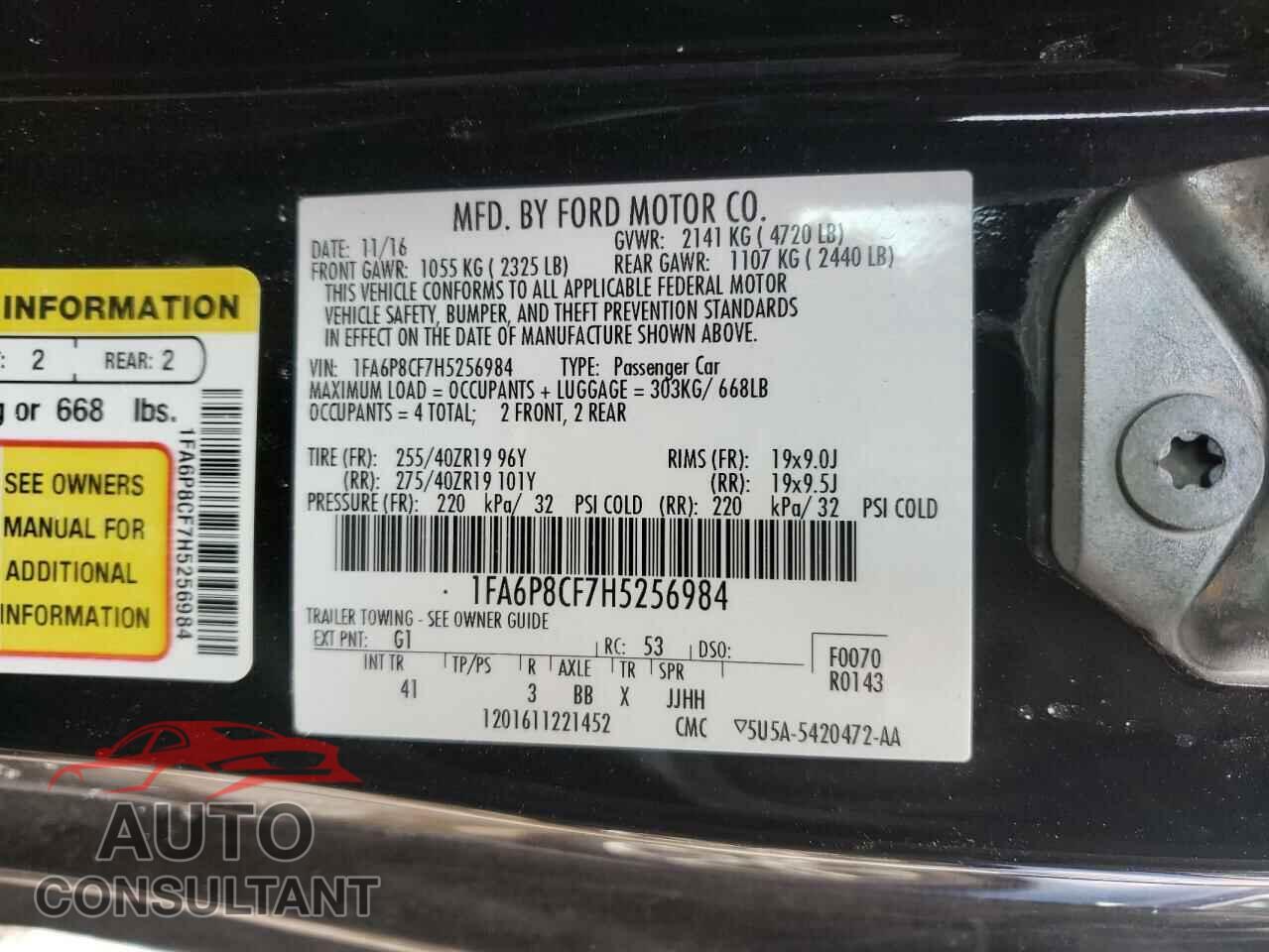 FORD MUSTANG 2017 - 1FA6P8CF7H5256984