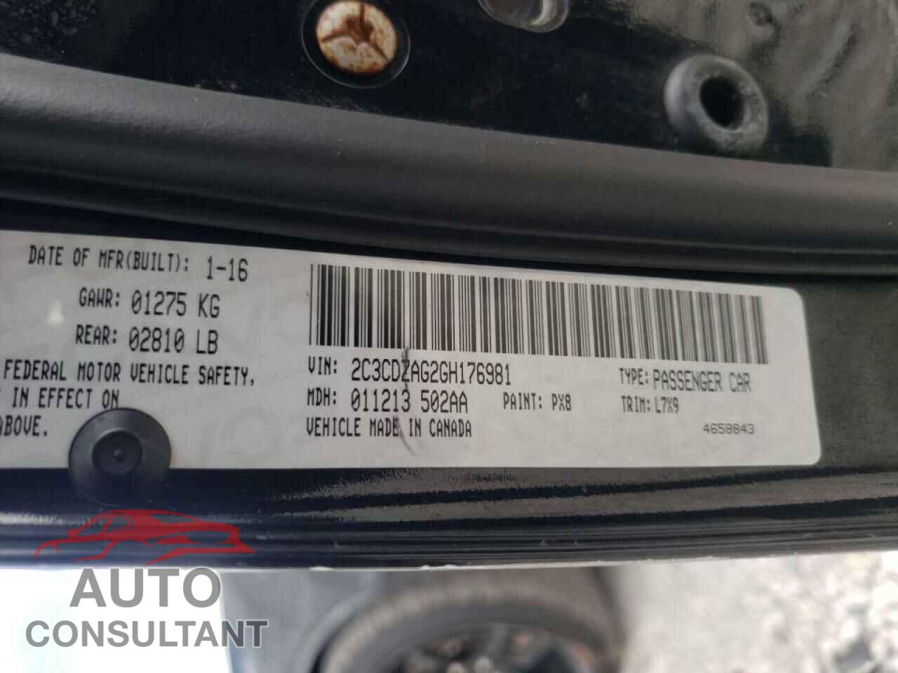 DODGE CHALLENGER 2016 - 2C3CDZAG2GH176981