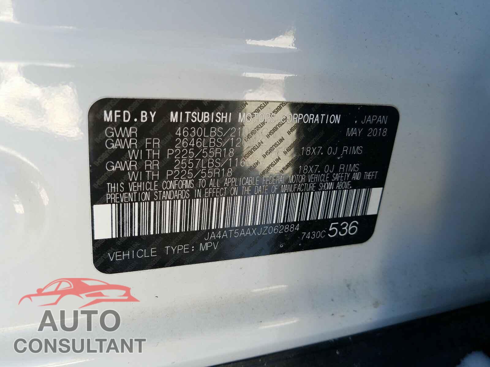 MITSUBISHI ECLIPSE 2018 - JA4AT5AAXJZ062884