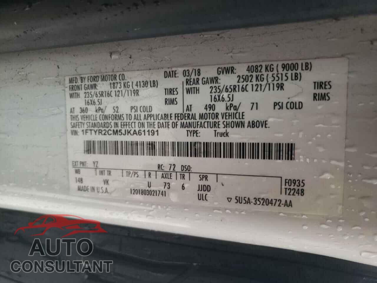 FORD TRANSIT CO 2018 - 1FTYR2CM5JKA61191