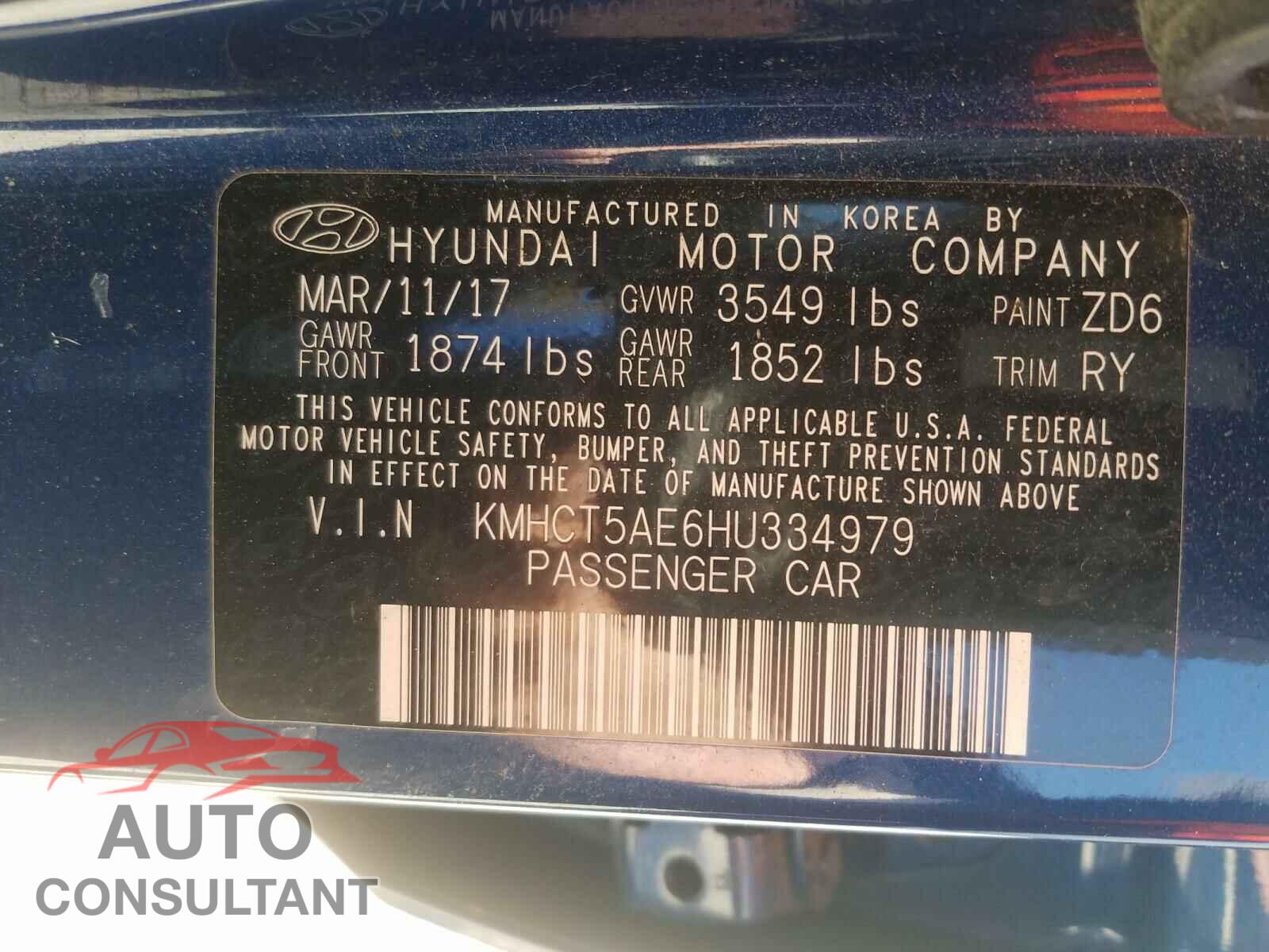 HYUNDAI ACCENT 2017 - KMHCT5AE6HU334979