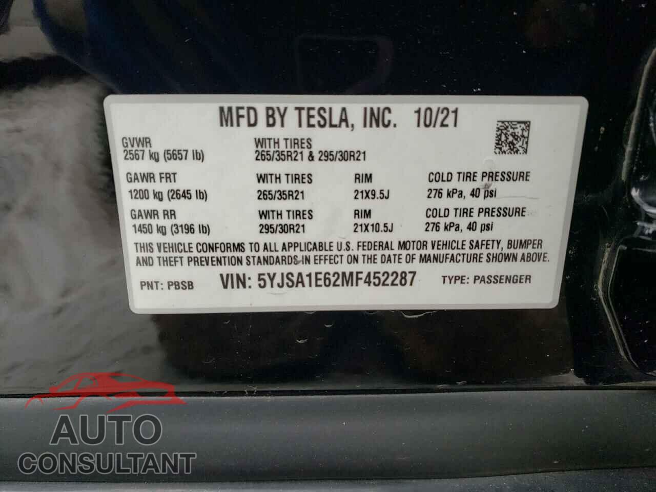 TESLA MODEL S 2021 - 5YJSA1E62MF452287