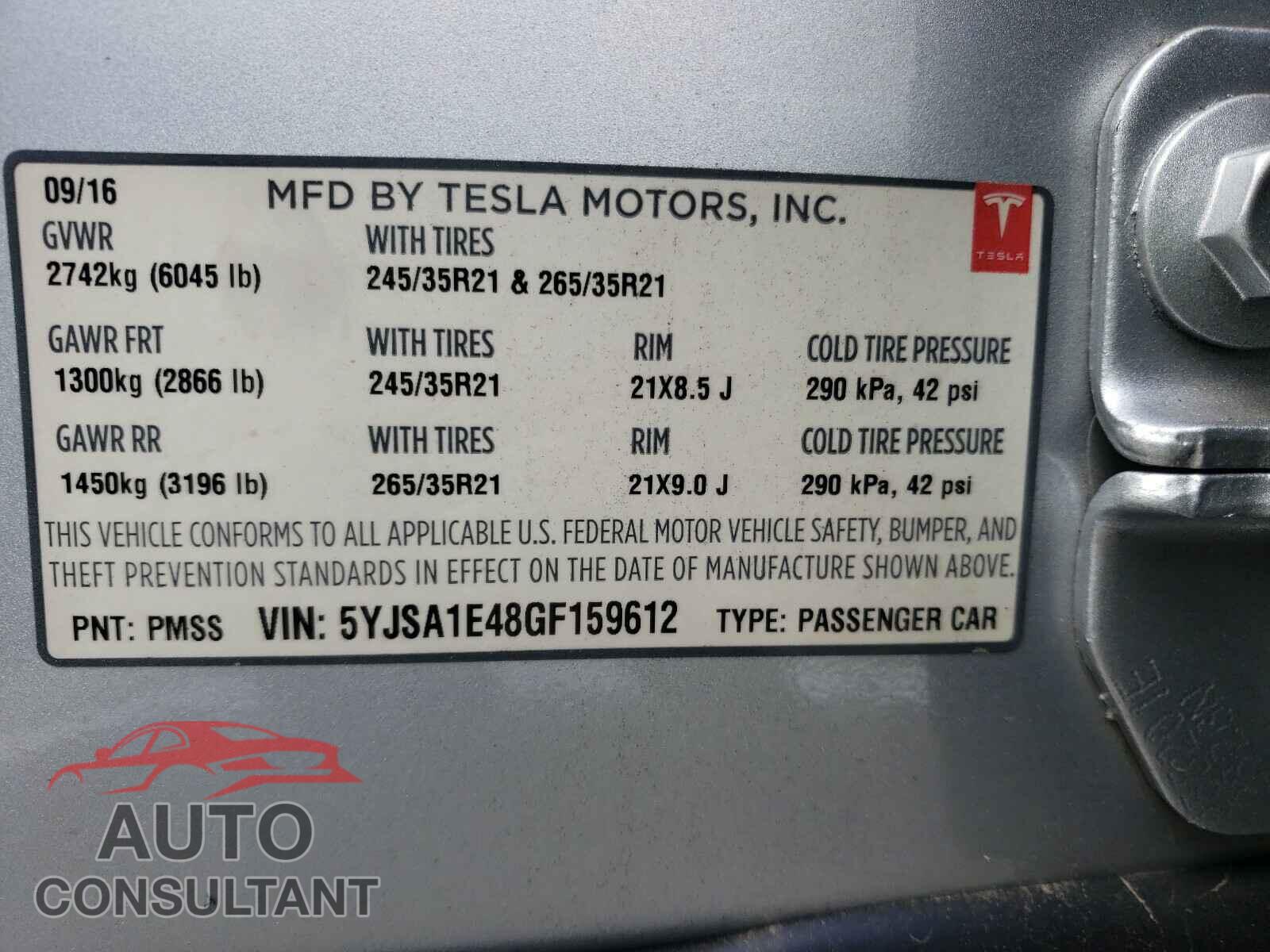 TESLA MODEL S 2016 - 5YJSA1E48GF159612