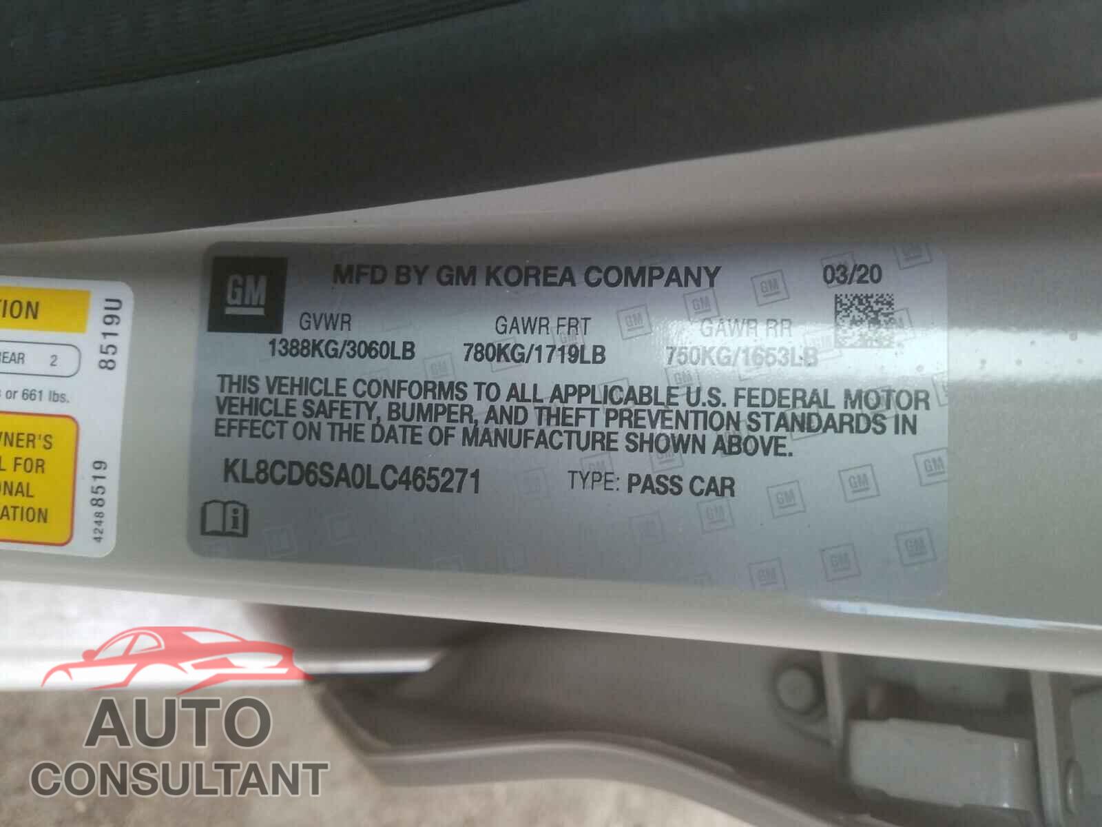 CHEVROLET SPARK 2020 - KL8CD6SA0LC465271