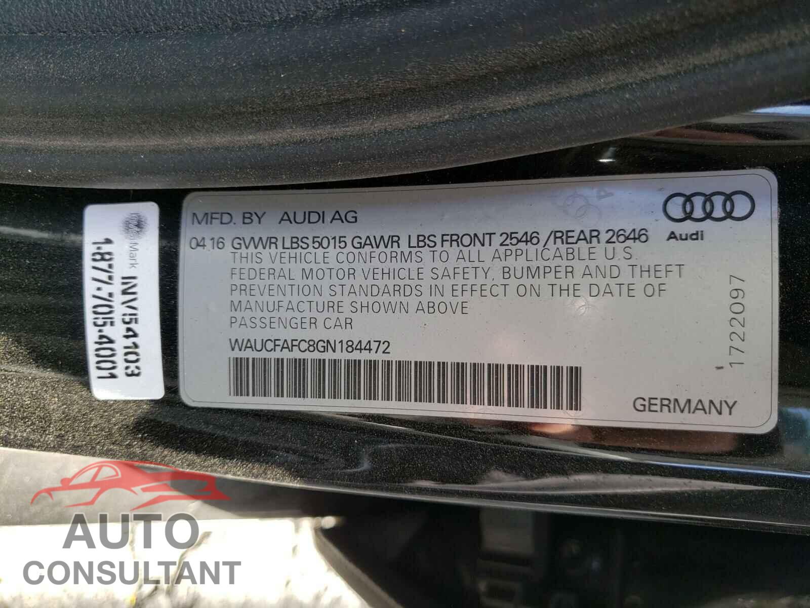 AUDI A6 2016 - WAUCFAFC8GN184472