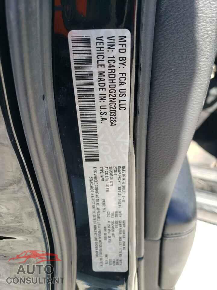 DODGE DURANGO 2022 - 1C4RDHDG2NC203284