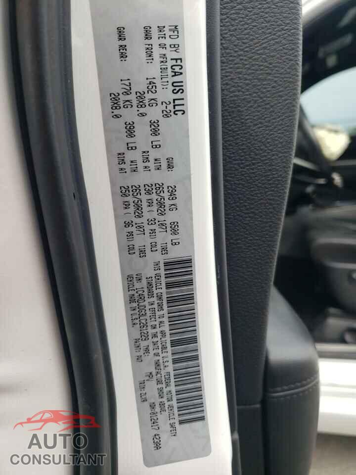 DODGE DURANGO 2020 - 1C4RDJDG3LC261229