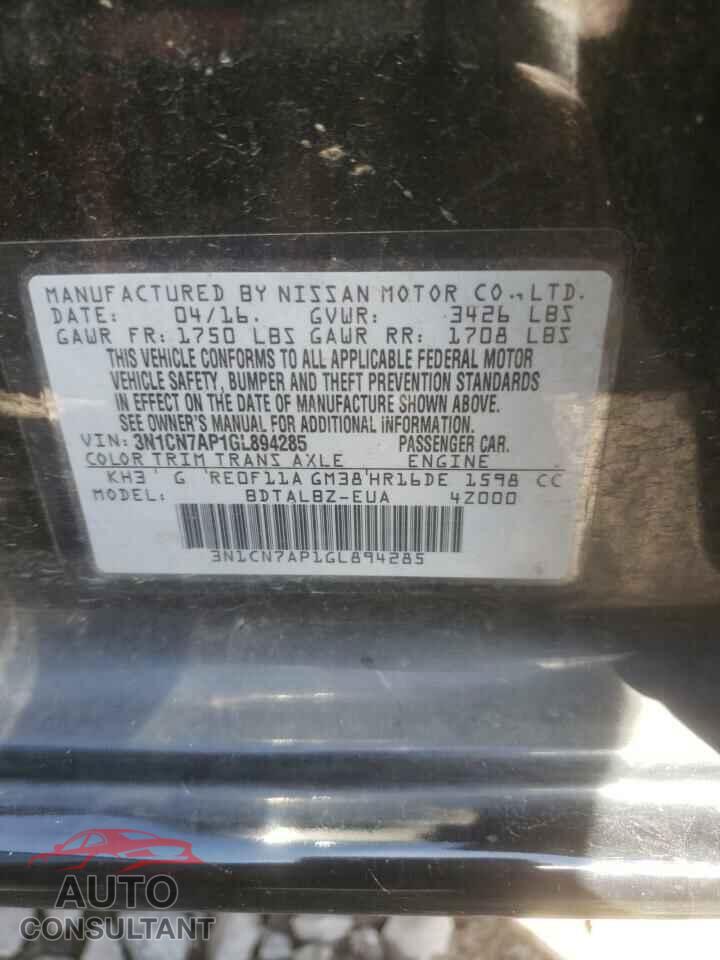 NISSAN VERSA 2016 - 3N1CN7AP1GL894285