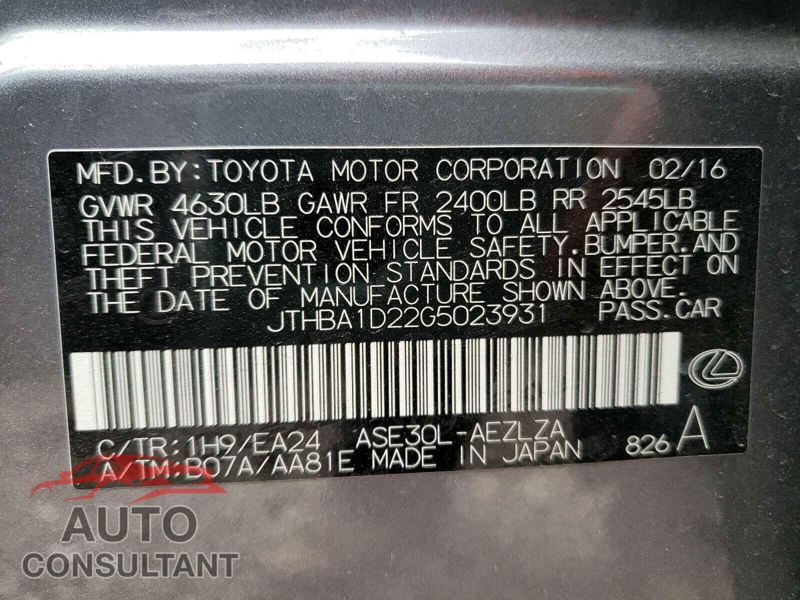 LEXUS IS 2016 - 3N1CP5DVXLL575907