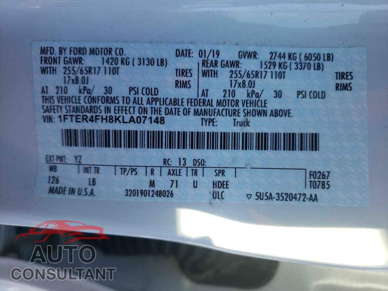 FORD RANGER 2019 - 1FTER4FH8KLA07148