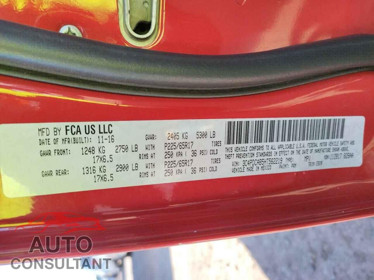 DODGE JOURNEY 2017 - 3C4PDCAB5HT562219