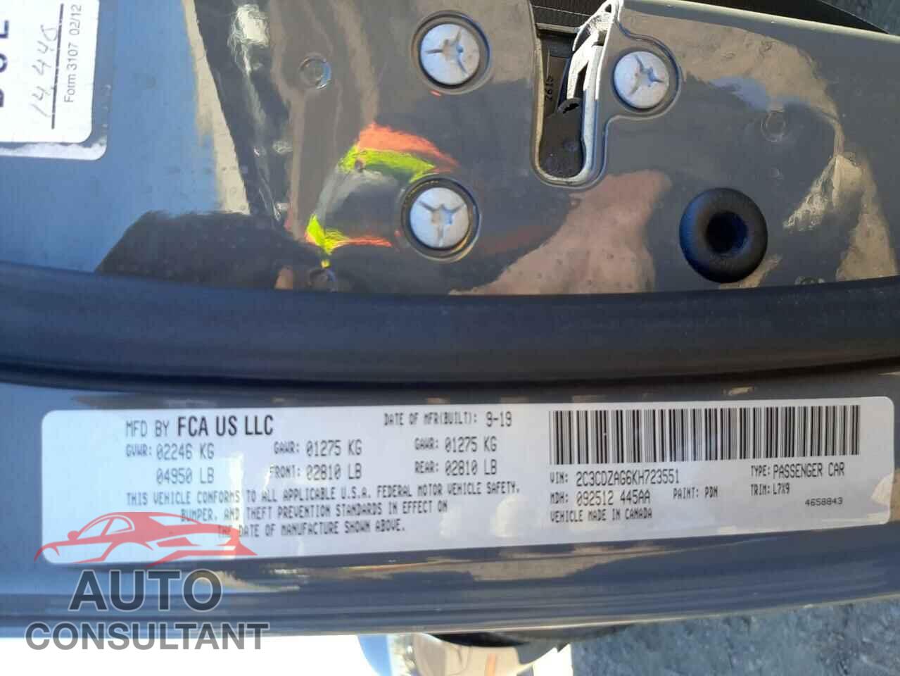DODGE CHALLENGER 2019 - 2C3CDZAG6KH723551