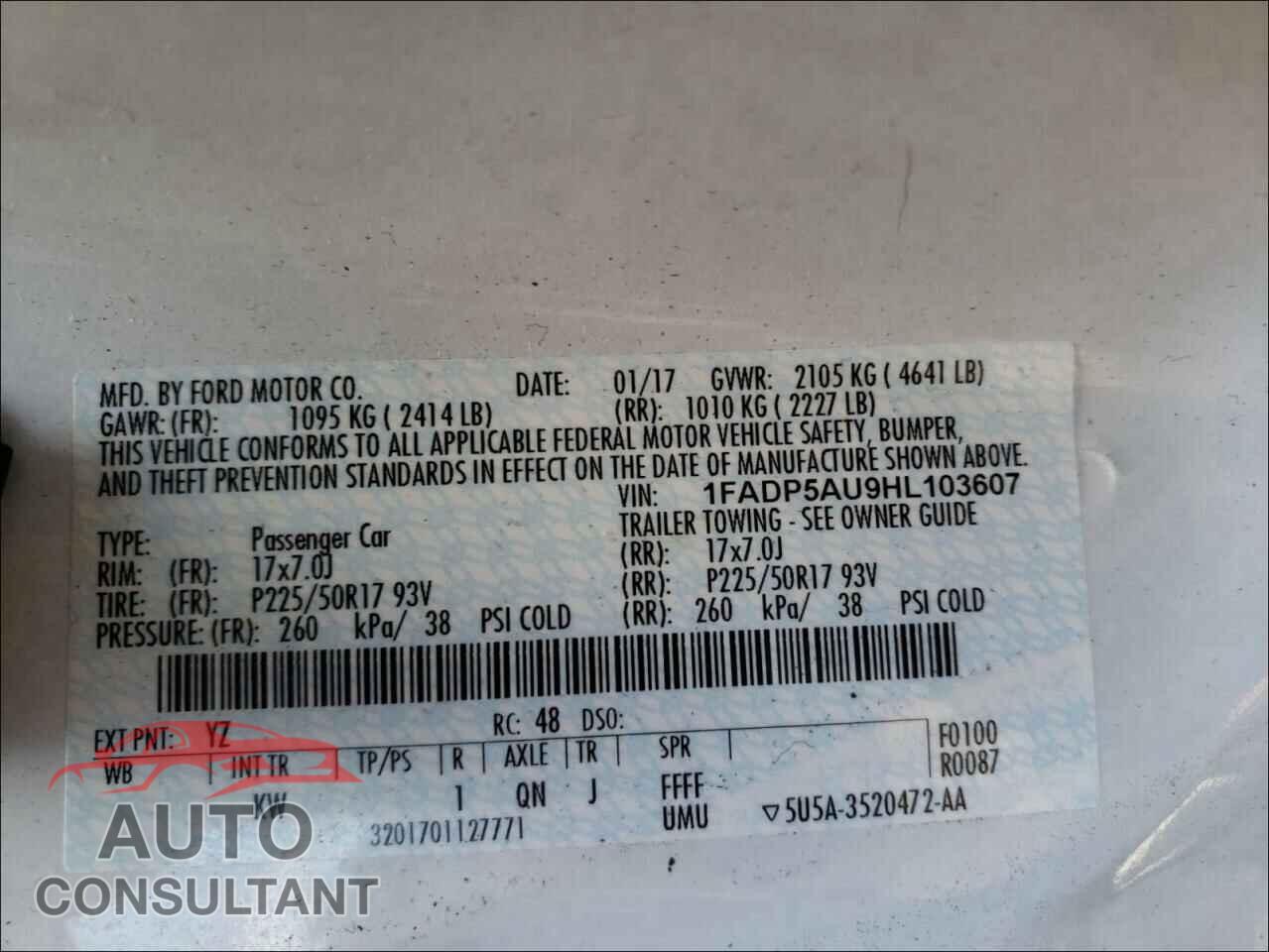 FORD CMAX 2017 - 1FADP5AU9HL103607
