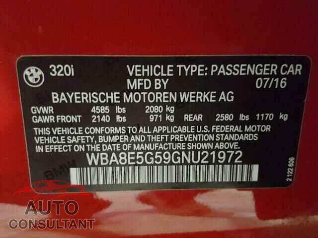 BMW 3 SERIES 2016 - WBA8E5G59GNU21972