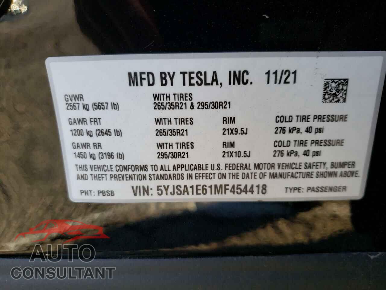 TESLA MODEL S 2021 - 5YJSA1E61MF454418