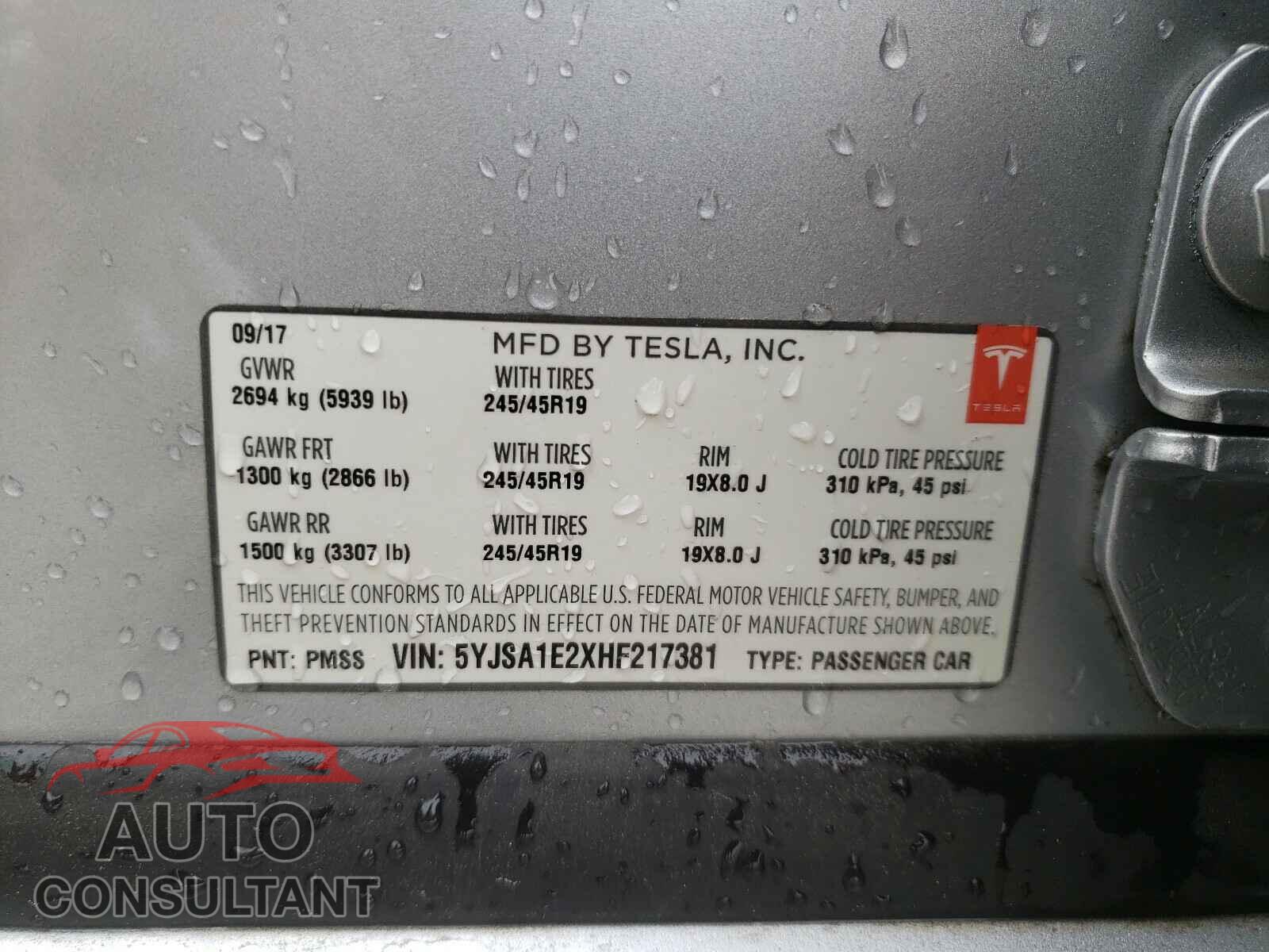 TESLA MODEL S 2017 - 5YJSA1E2XHF217381