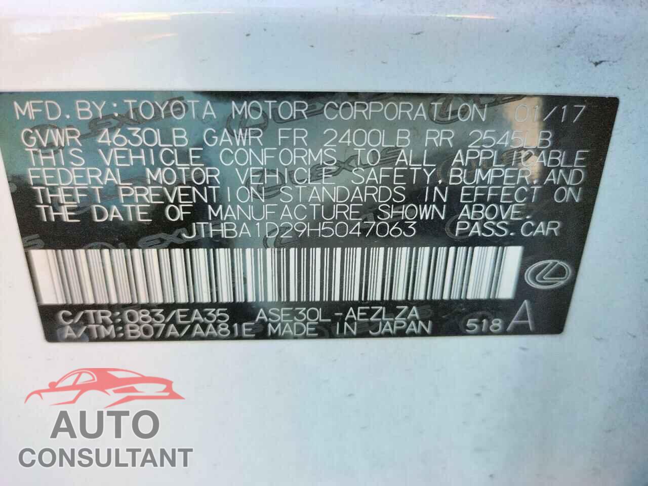 LEXUS IS 2017 - JTHBA1D29H5047063