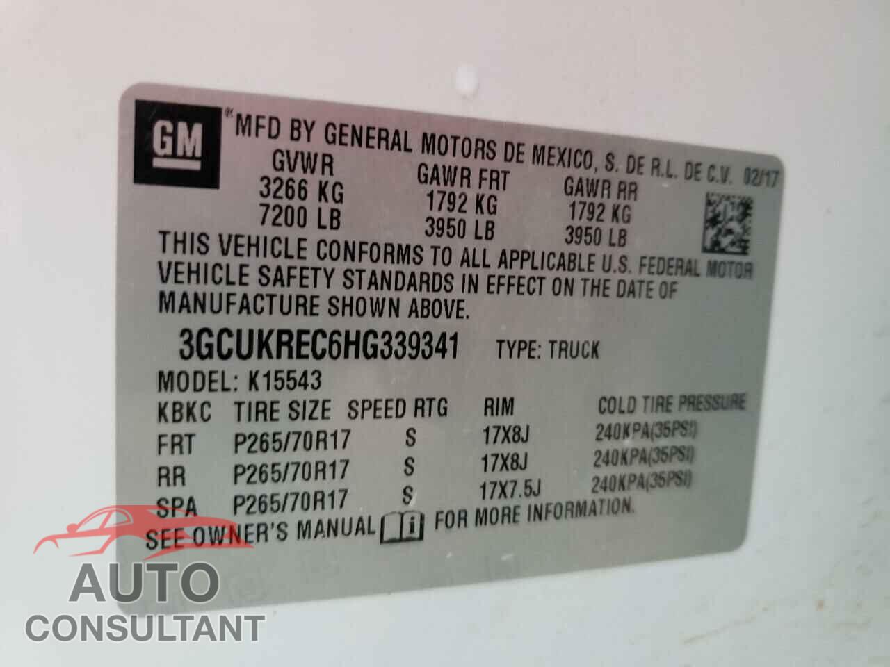 CHEVROLET SILVERADO 2017 - 3GCUKREC6HG339341