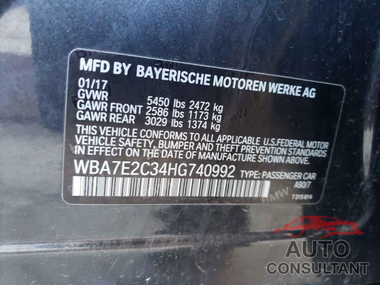 BMW 7 SERIES 2017 - WBA7E2C34HG740992
