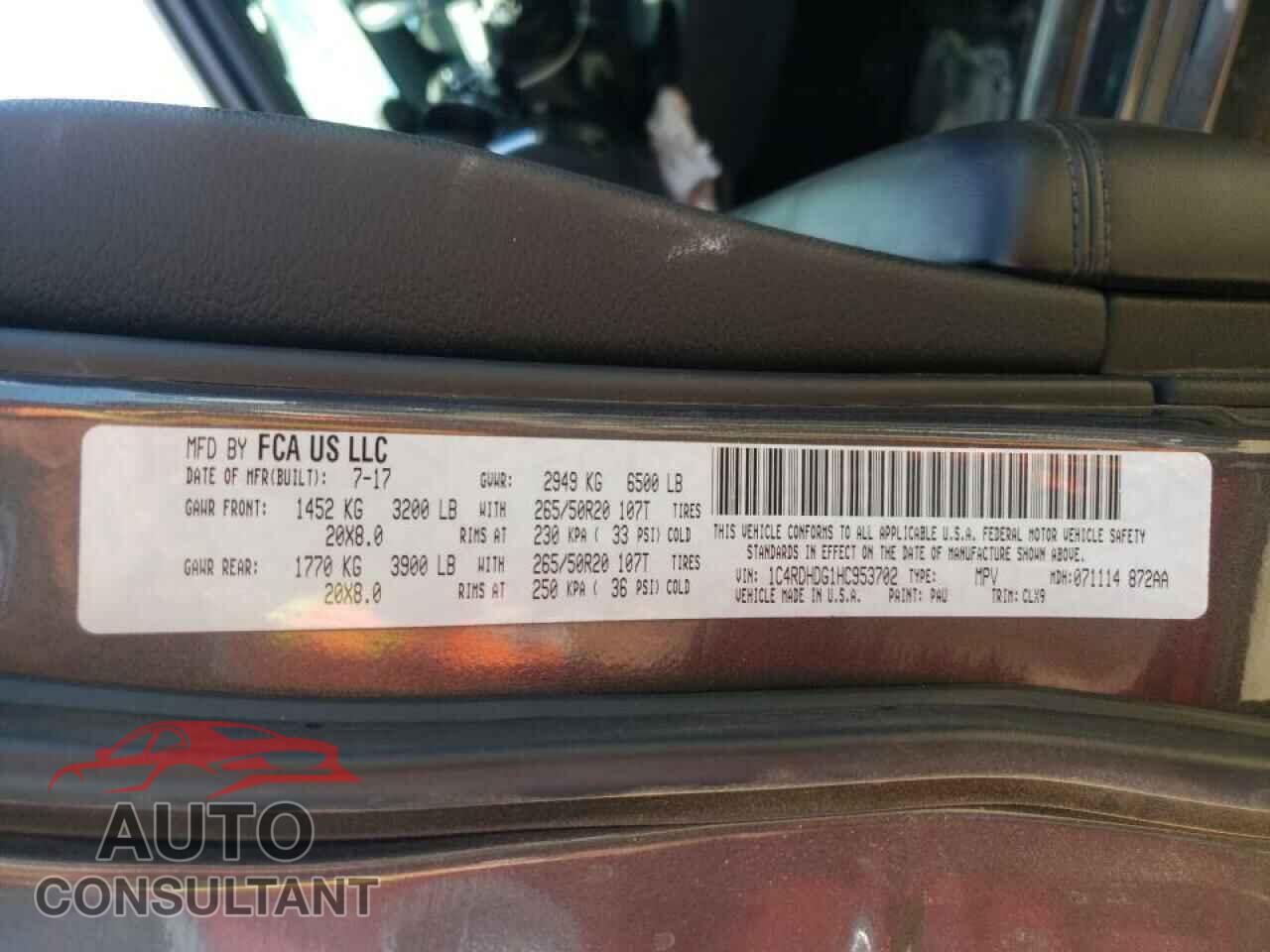 DODGE DURANGO 2017 - 1C4RDHDG1HC953702