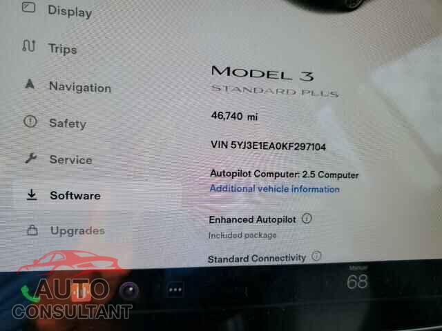 TESLA MODEL 3 2019 - 5YJ3E1EA0KF297104