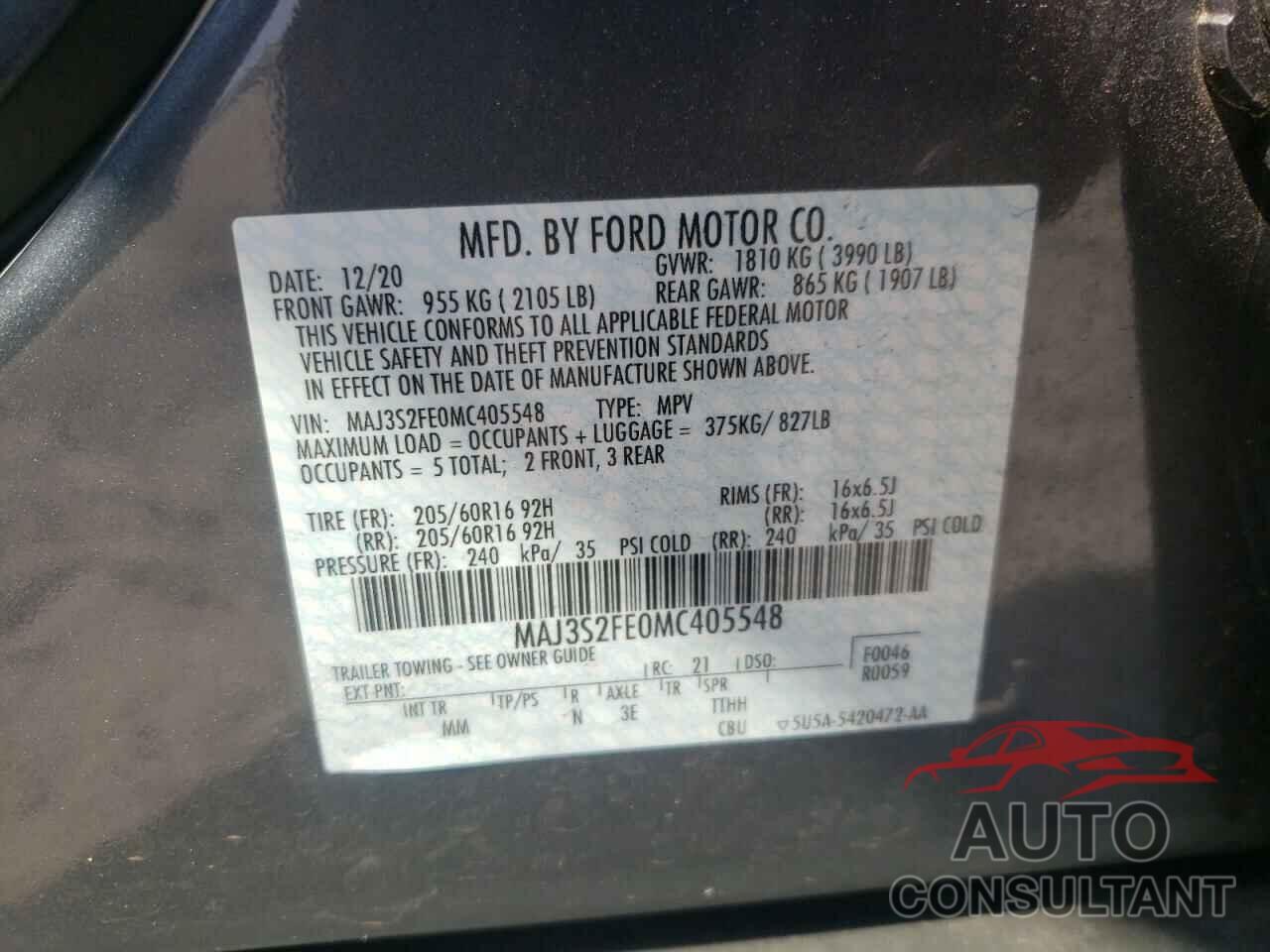 FORD ALL OTHER 2021 - MAJ3S2FE0MC405548