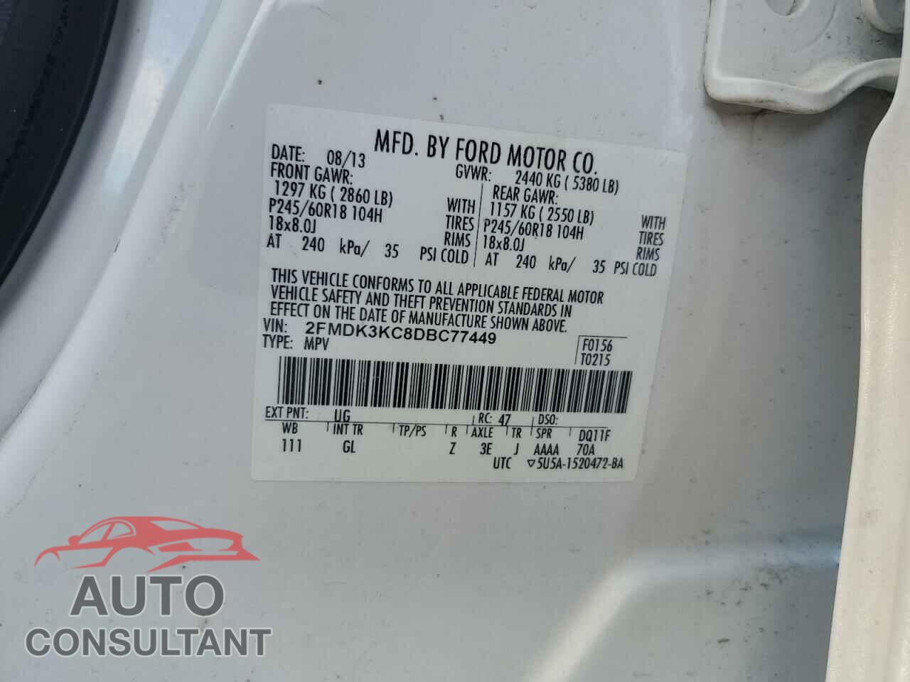 FORD EDGE 2013 - 2FMDK3KC8DBC77449