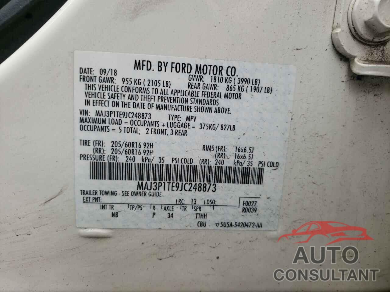 FORD ALL OTHER 2018 - MAJ3P1TE9JC248873