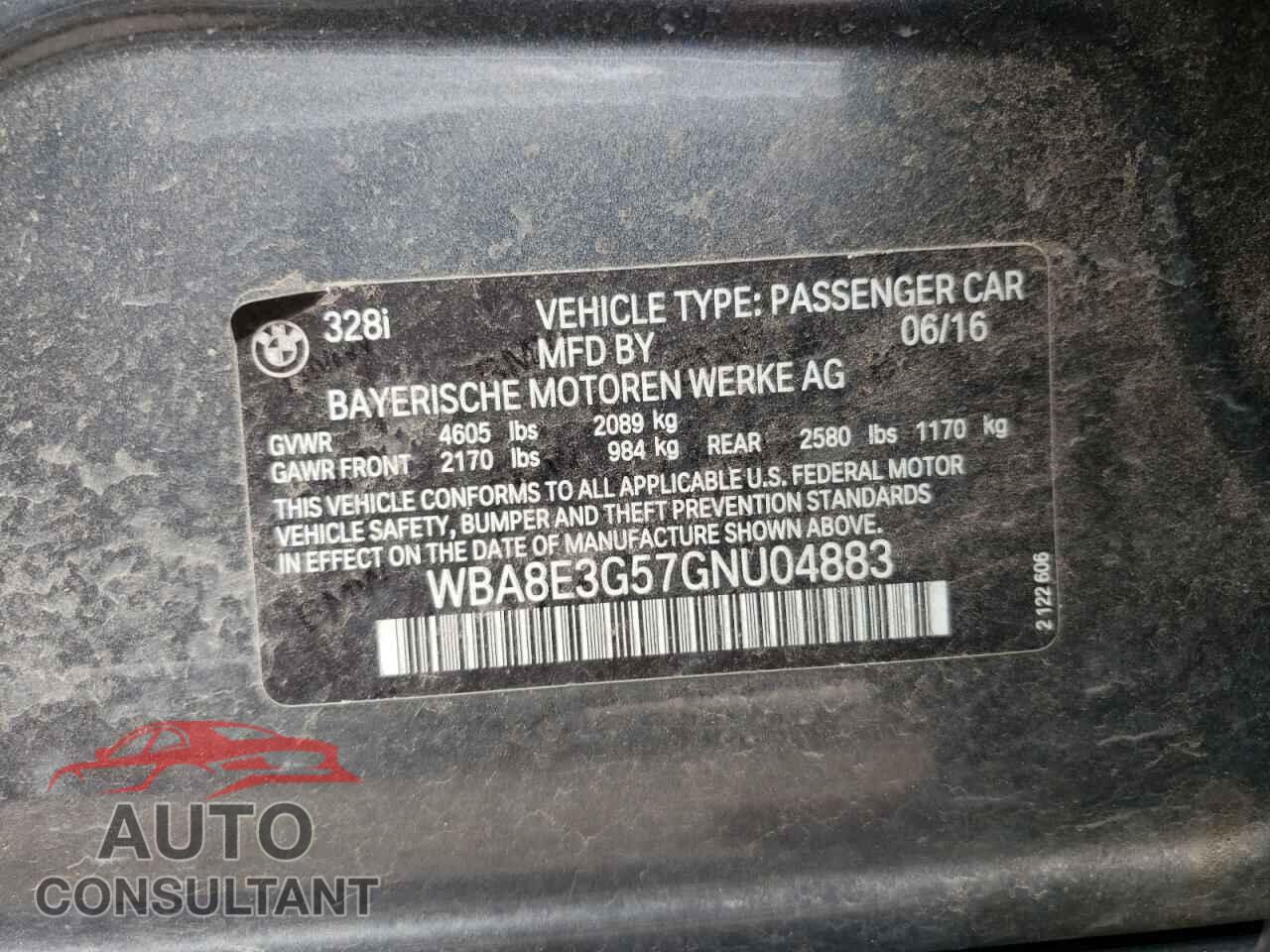 BMW 3 SERIES 2016 - WBA8E3G57GNU04883