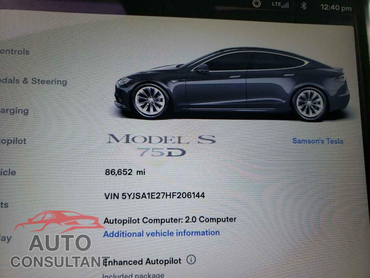 TESLA MODEL S 2017 - 5YJSA1E27HF206144
