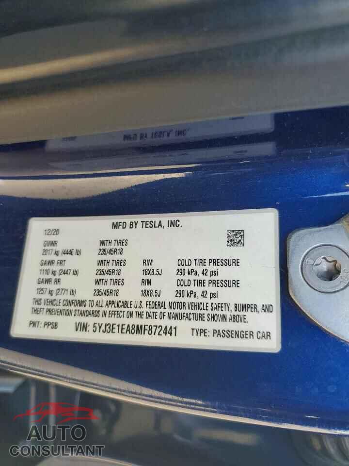 TESLA MODEL 3 2021 - 5YJ3E1EA8MF872441