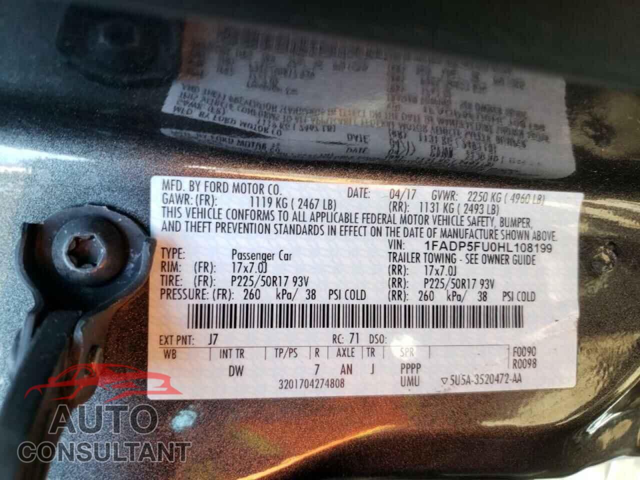 FORD CMAX 2017 - 1FADP5FU0HL108199