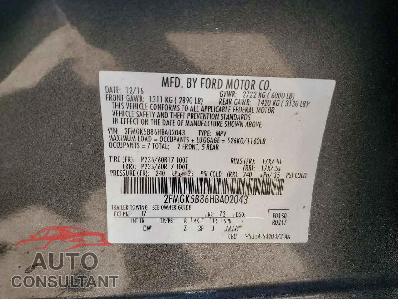 FORD FLEX 2017 - 2FMGK5B86HBA02043