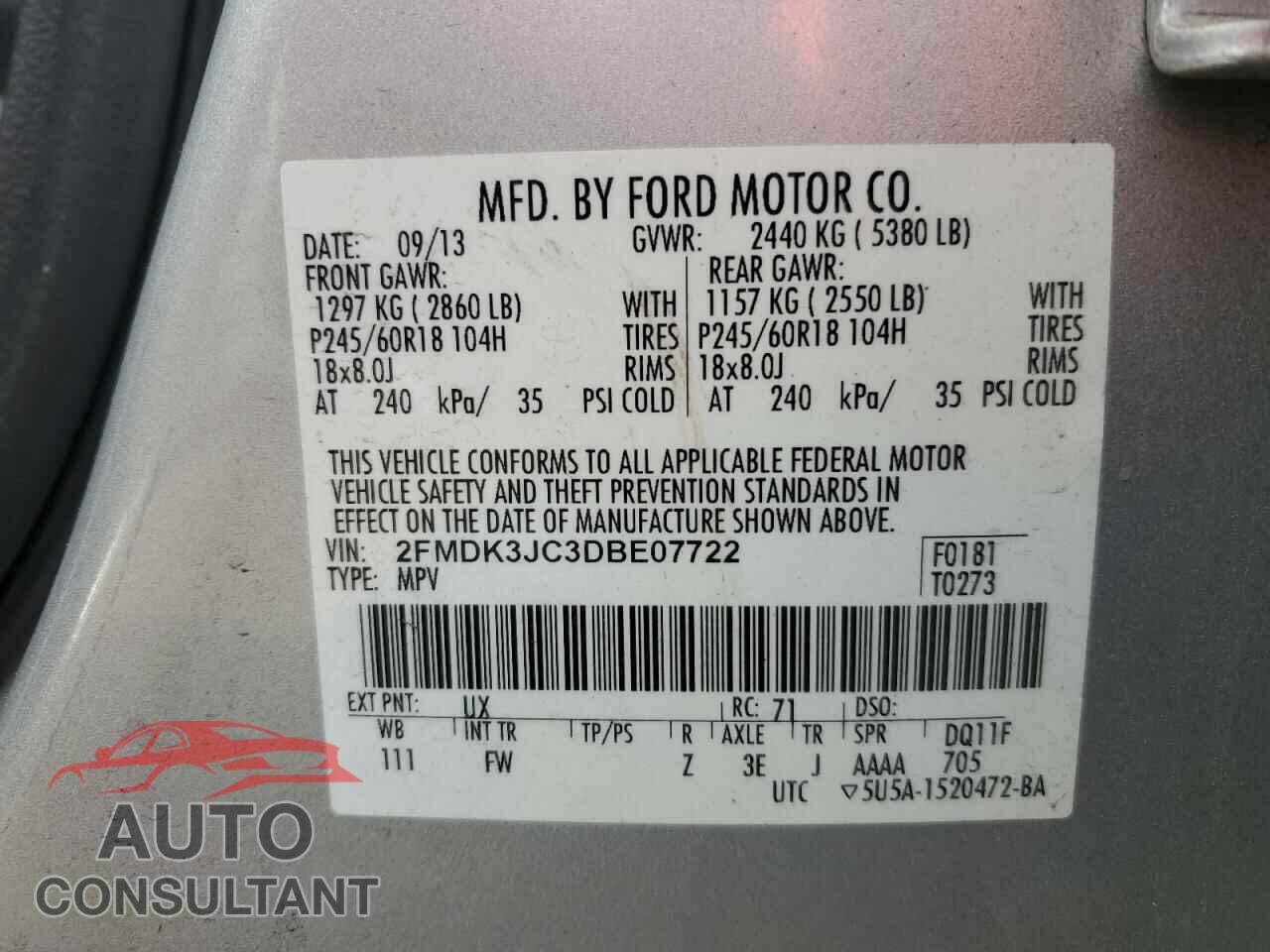 FORD EDGE 2013 - 2FMDK3JC3DBE07722