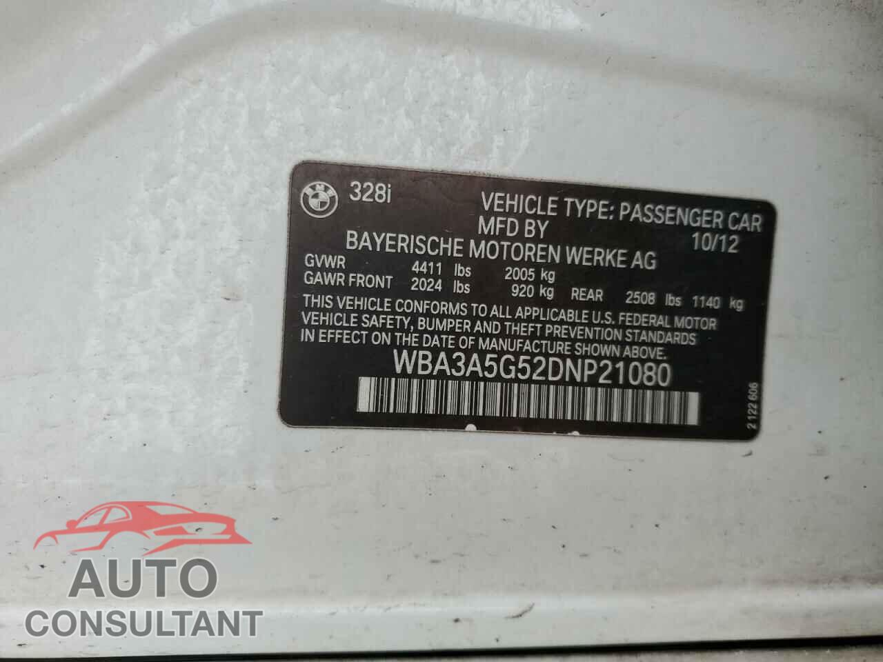 BMW 3 SERIES 2013 - WBA3A5G52DNP21080