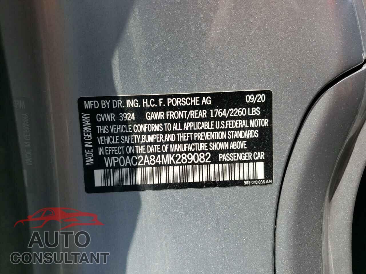 PORSCHE CAYMAN 2021 - WP0AC2A84MK289082
