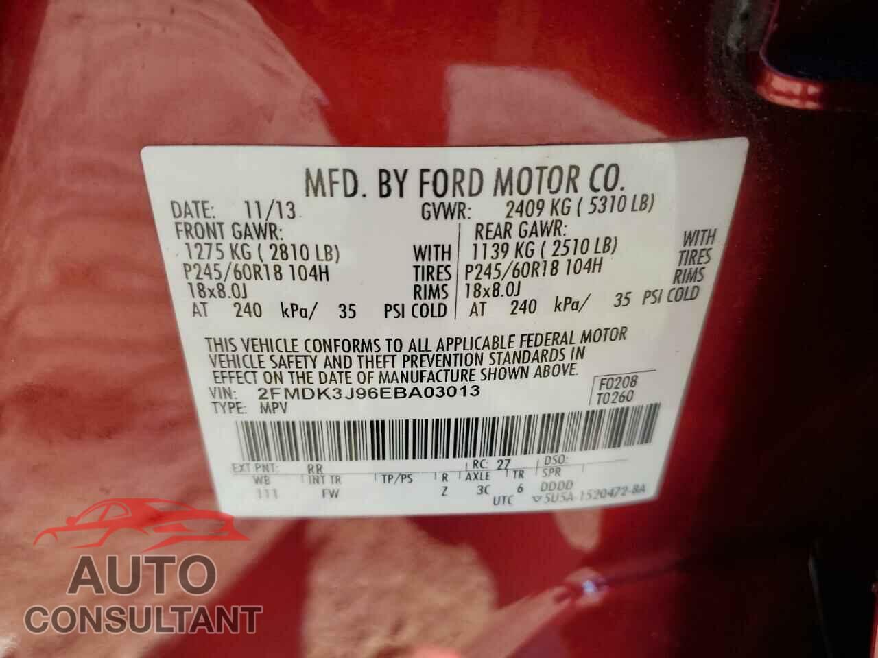 FORD EDGE 2014 - 2FMDK3J96EBA03013