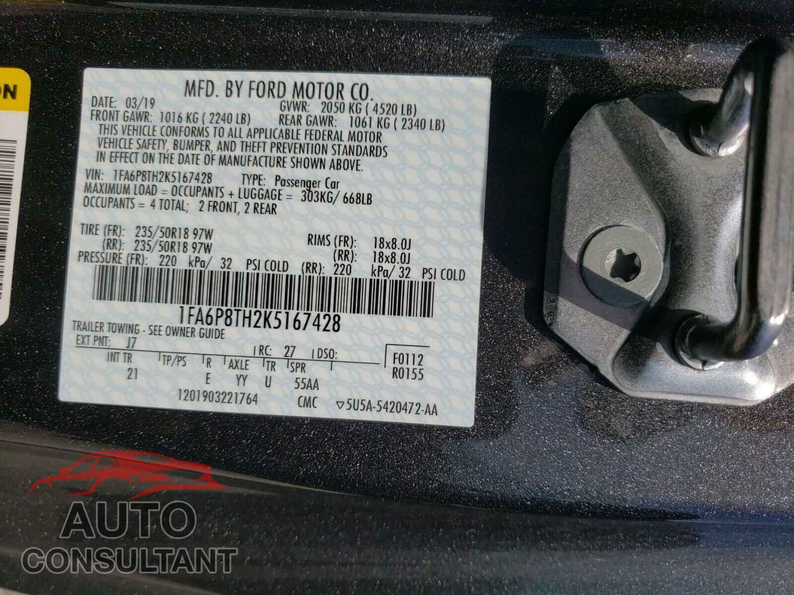 FORD MUSTANG 2019 - 1FA6P8TH2K5167428