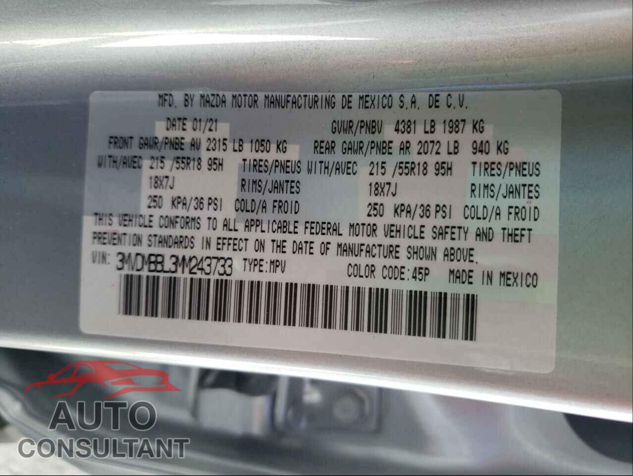 MAZDA CX30 2021 - 3MVDMBBL3MM243733