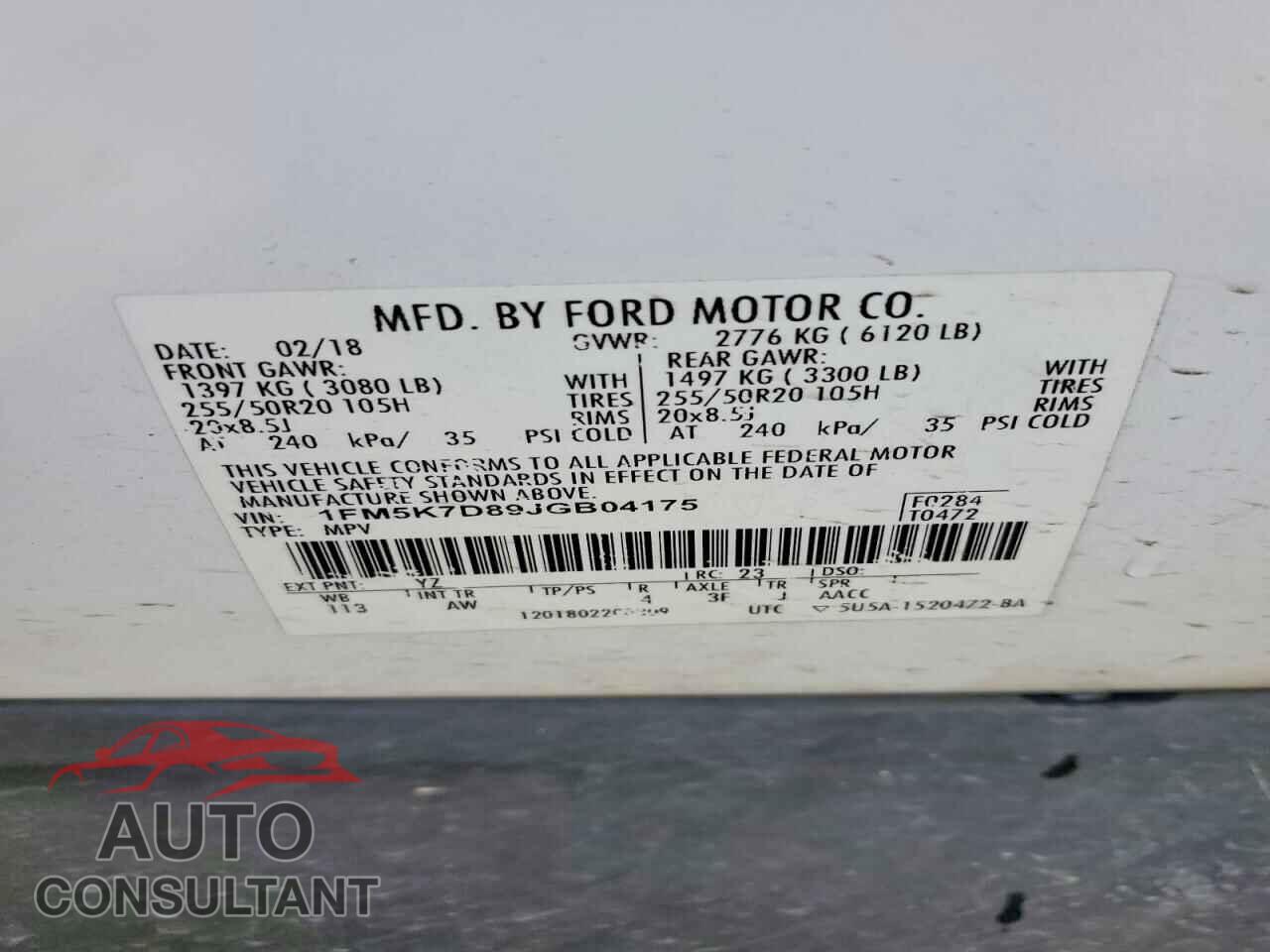 FORD EXPLORER 2018 - 1FM5K7D89JGB04175