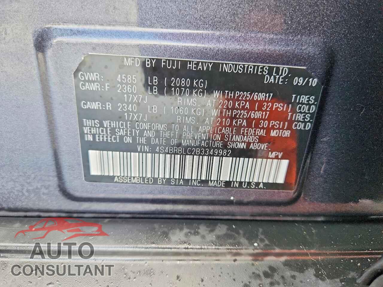 SUBARU OUTBACK 2011 - 4S4BRBLC2B3349982