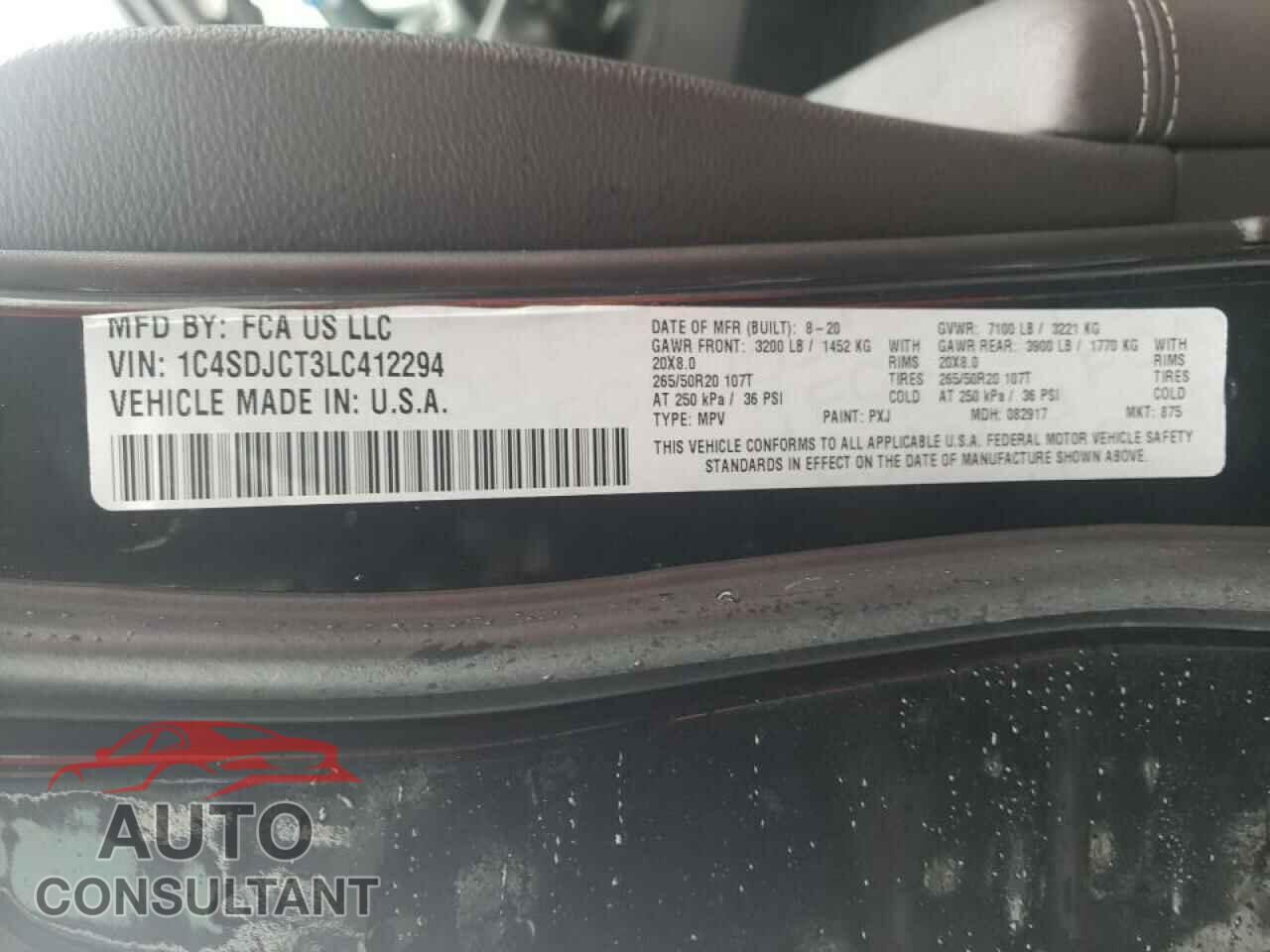 DODGE DURANGO 2020 - 1C4SDJCT3LC412294