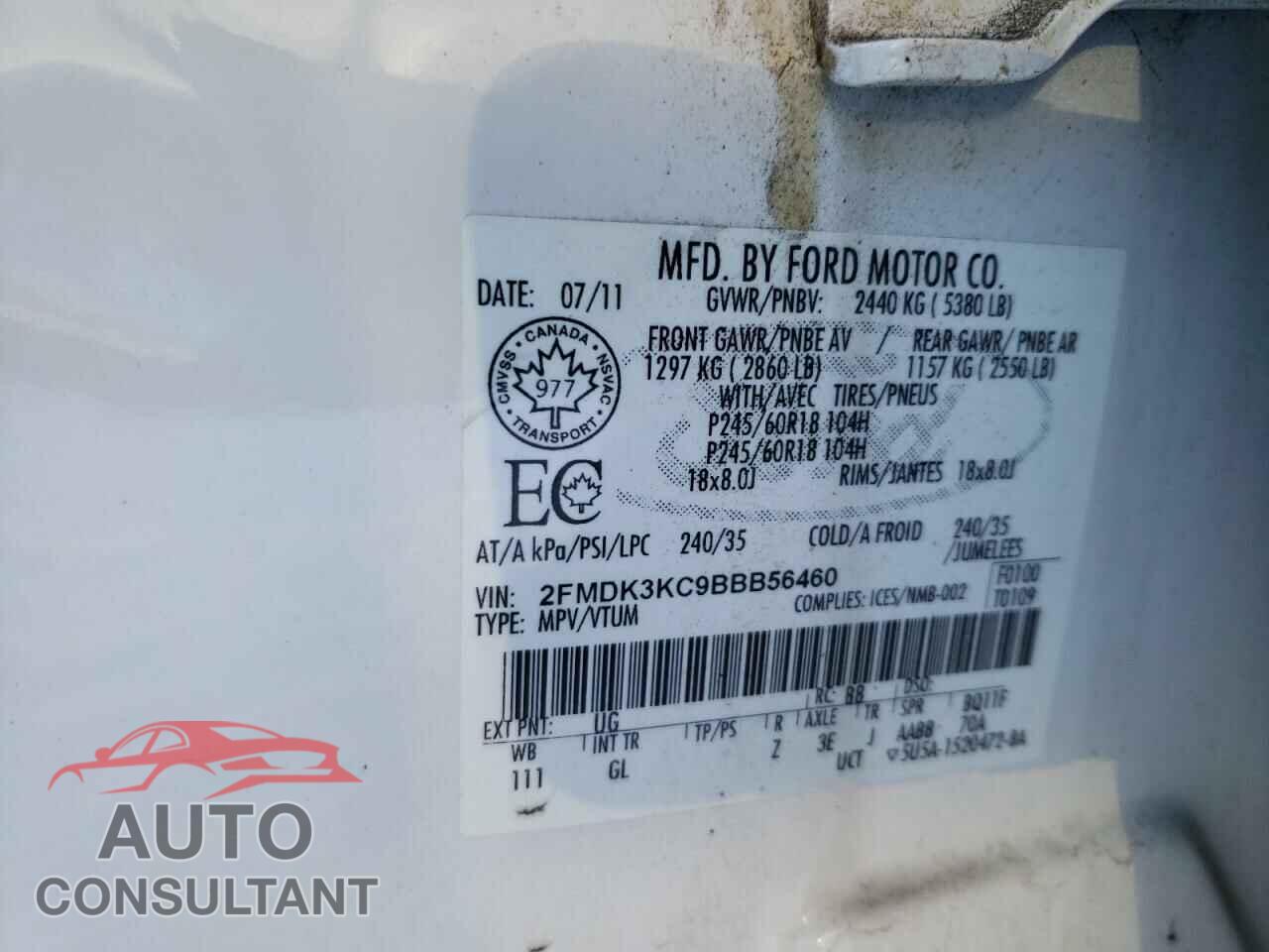 FORD EDGE 2011 - 2FMDK3KC9BBB56460