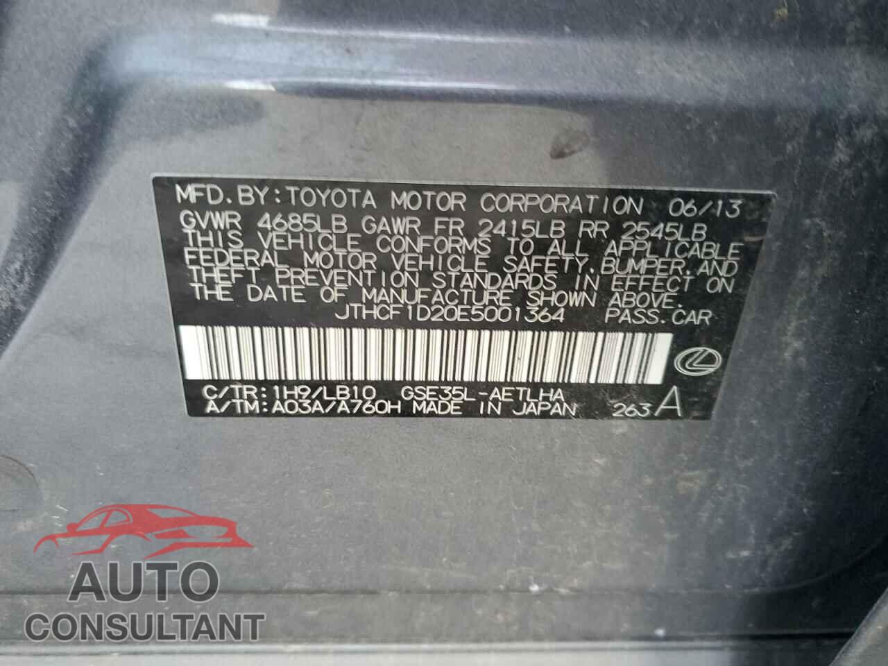 LEXUS IS 2014 - JTHCF1D20E5001364