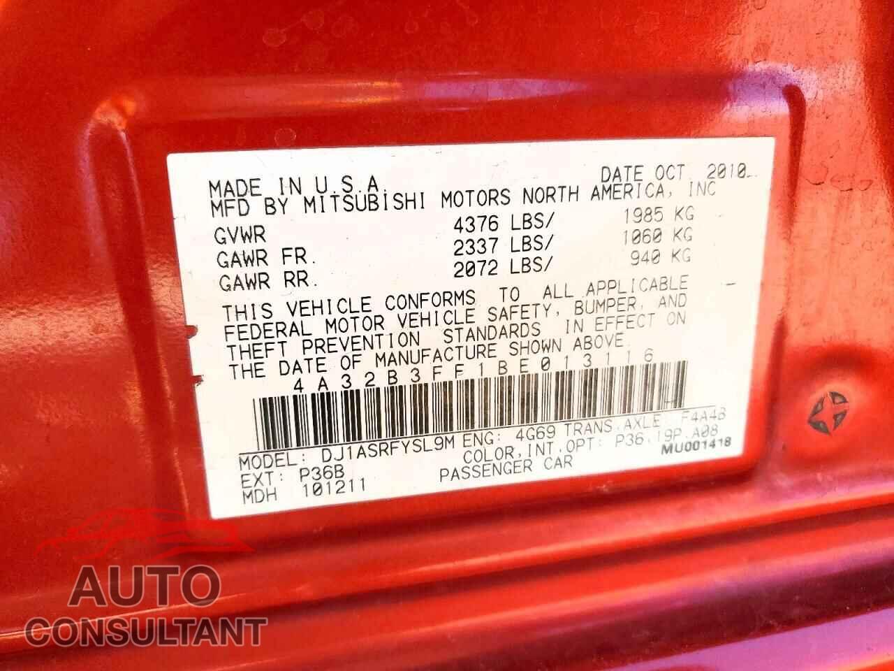 MITSUBISHI GALANT 2011 - 4A32B3FF1BE013116