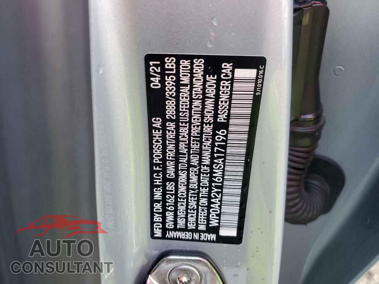 PORSCHE TAYCAN 2021 - WP0AA2Y16MSA17196
