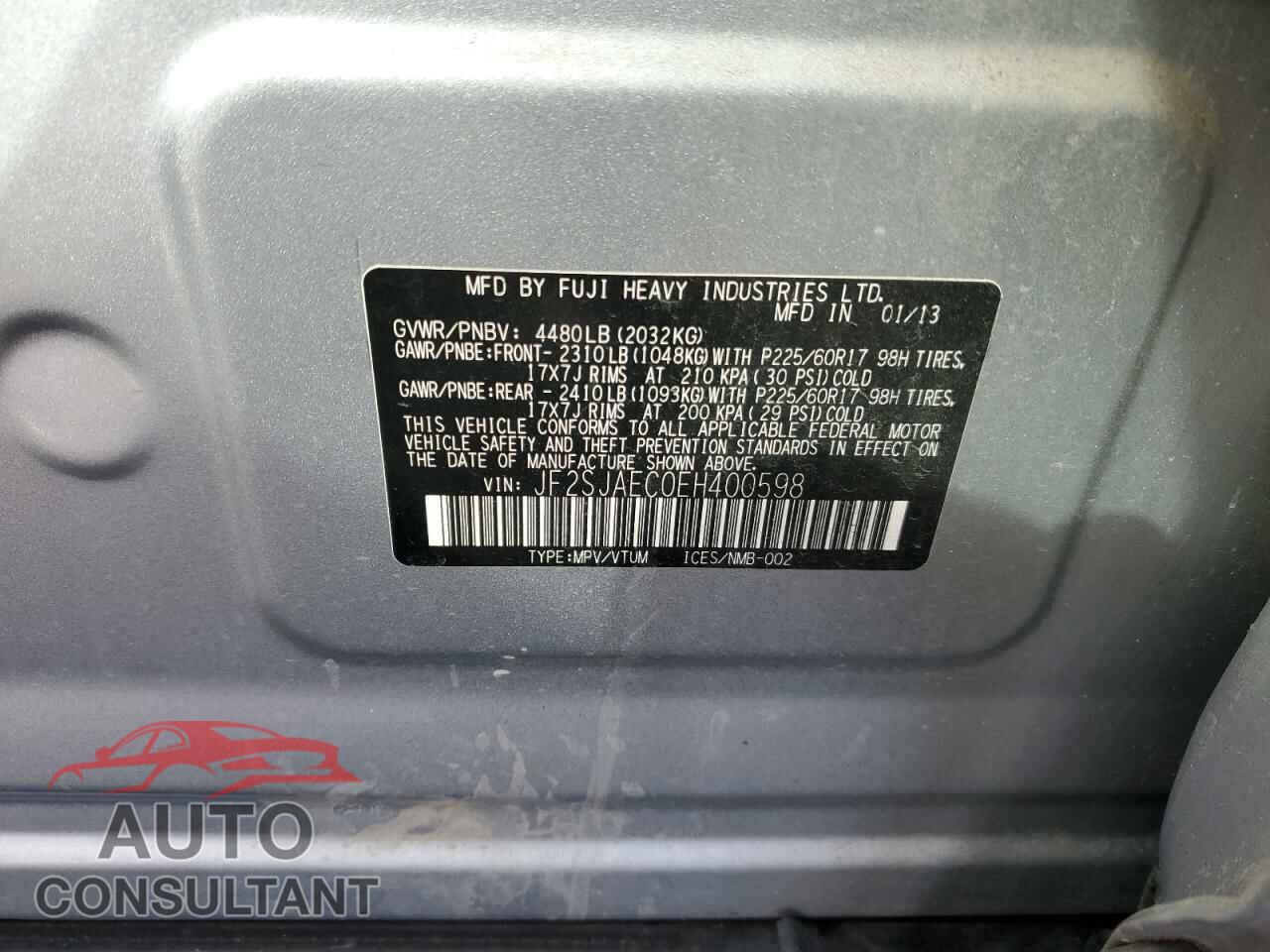 SUBARU FORESTER 2014 - JF2SJAEC0EH400598