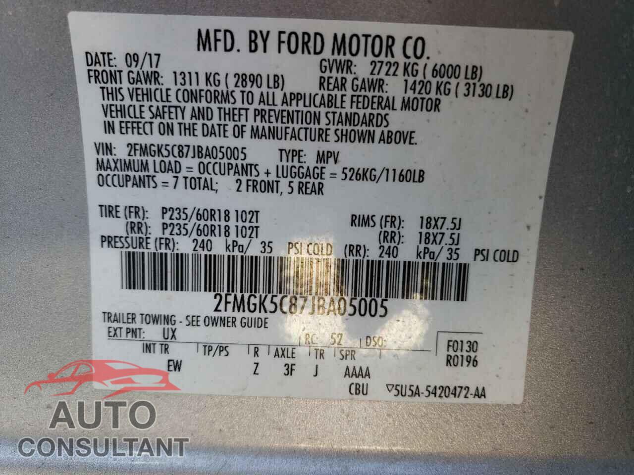 FORD FLEX 2018 - 2FMGK5C87JBA05005